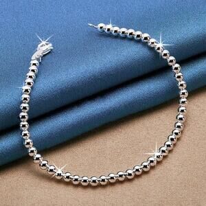 925 Sterling Silver Bracelet 4mm Beaded Ball Chain Women's 90s Y2K Fashion Gift